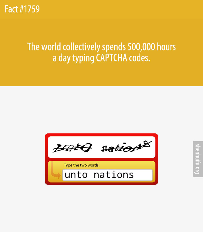 The world collectively spends 500,000 hours a day typing Captcha codes.