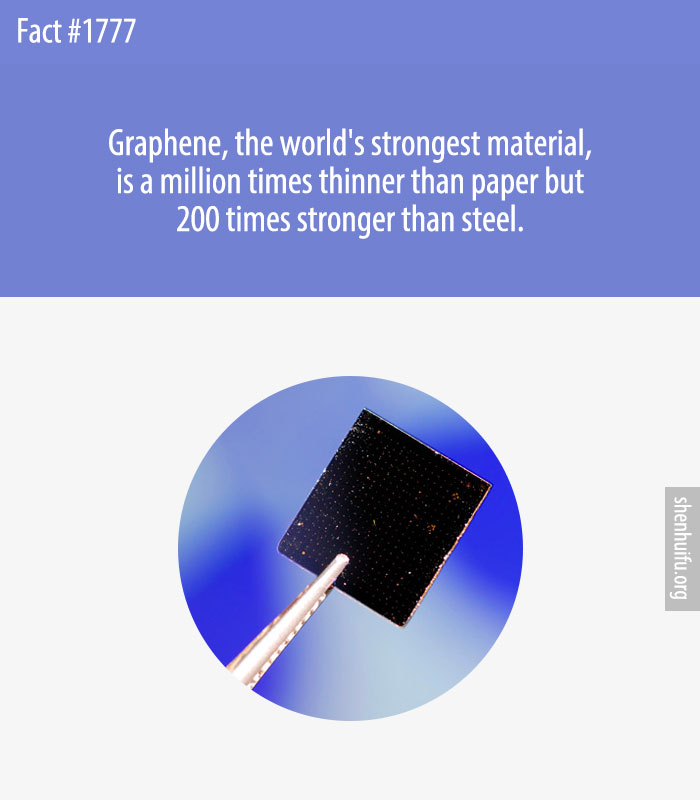Graphene, the world's strongest material, is a million times thinner than paper but 200 times stronger than steel.